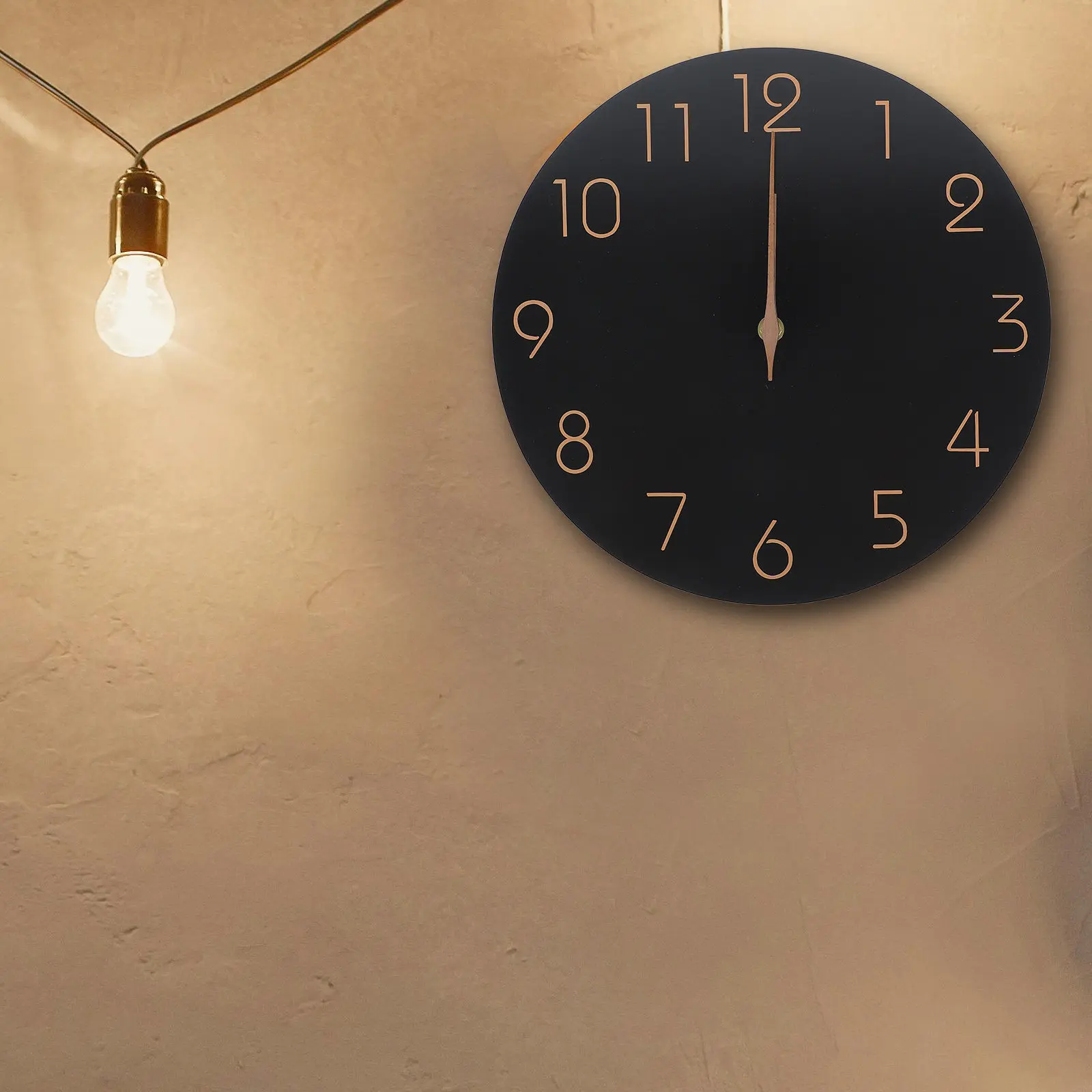 Silent Wall Clock Modern Round 12 Inch Black Wooden Frame Non-Ticking Large Dial Bedroom Living Room Kitchen Decorative