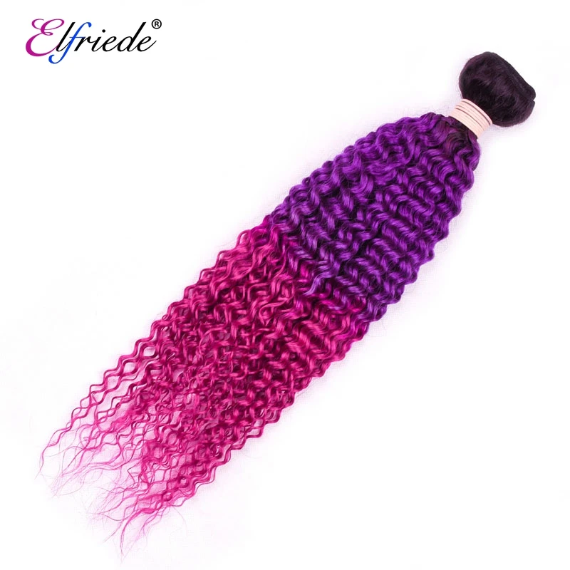 Elfriede 1B/Purple/Rose Red Kinky Curly Human Hair Bundles Colored Human Hair Extensions 3/4 Bundles Deals Human Hair Weaves