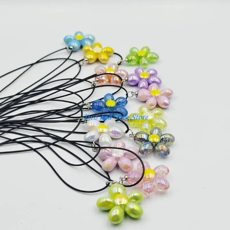 

HX6F Bohemian Clavicle Chain Flower Pendant Necklace for Women Handmade Acrylic Chain Chokers Necklaces Girls Fashion Jewelry