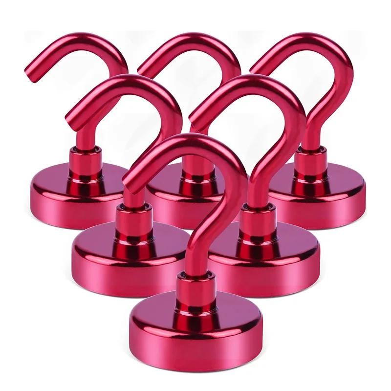 

6 Pcs D25mm Magnetic Hooks Magnet Ring Hook Heavy Duty Wall Hooks Hanger Super Strong Neodymium Magnet Hooks Duty for Garage