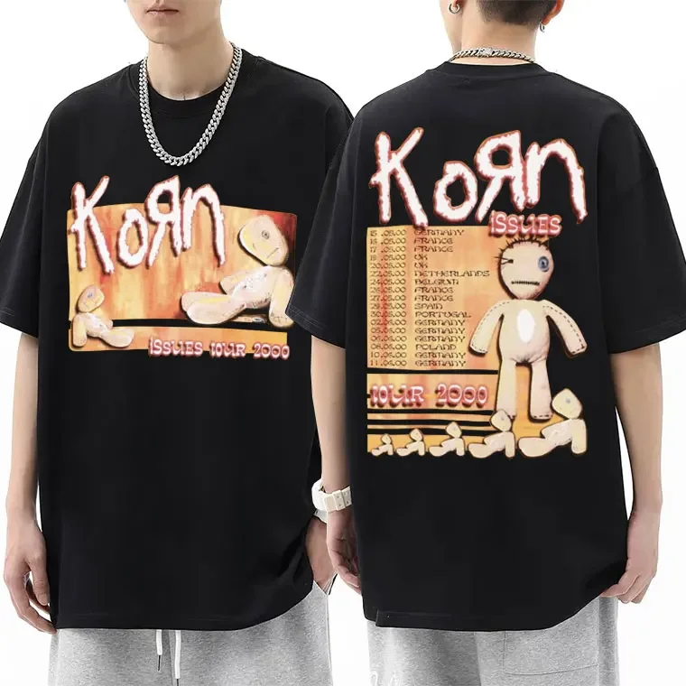 Rock Band Korn Issues 2000 Tour Tshirt Male Casual Loose Short Sleeve Tees Men Women Vintage Gothic Oversized T-Shirt Streetwear