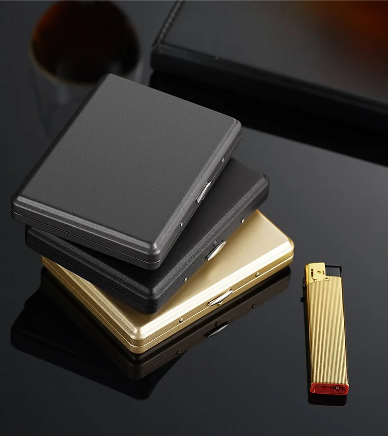 New Stainless Steel Men\'S Pressure Resistant Portable Cigarette Box 20 Thick With Inflatable Lighter Windproof Lighter Cigarette