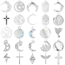 6Pcs/Lot Stainless Steel Witchcraft Crescent Moon Star Lucky Amulet Charms Wicca Celestial Sun Pendant Jewelry Accessories
