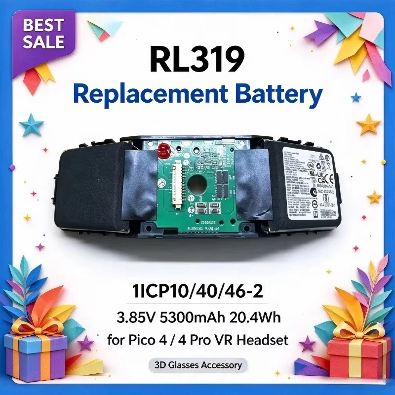 RL319 1ICP10/40/46-2 3.85V 5300mAh 20.4Wh Replacement Li-Polymer Battery for Pico 4/4 Pro Game VR Headset 3D Glasses Accessory