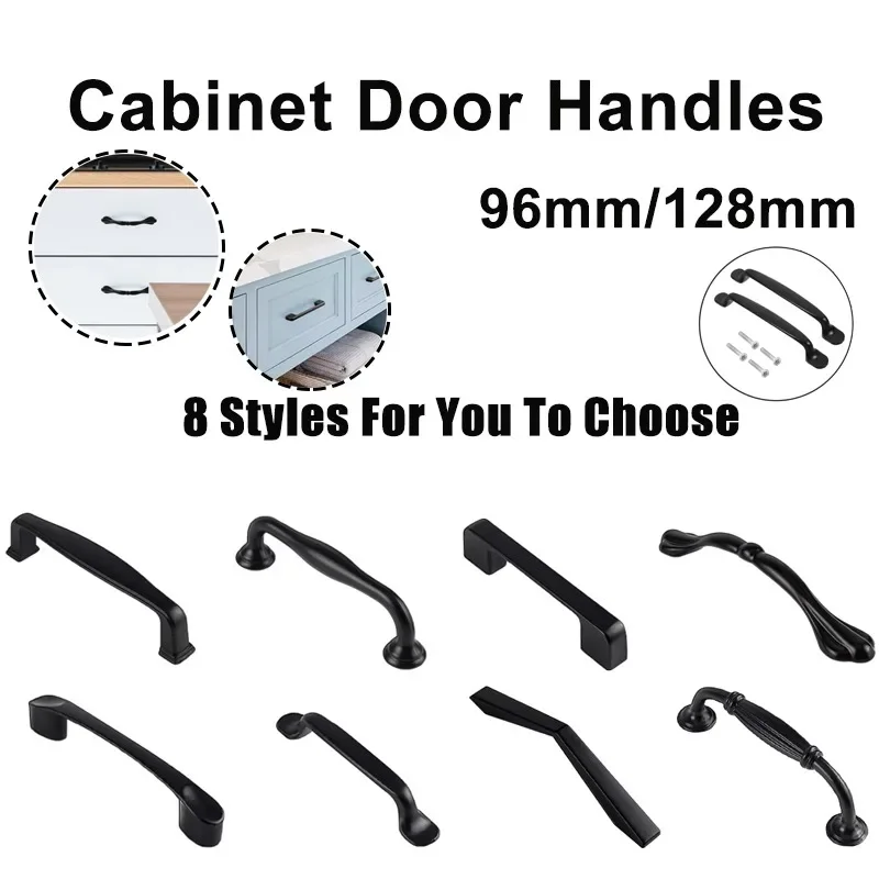 20-Pack 96/128mm Hole Distance Drawer Door Handle Modern Simple Wardrobe Cabinet Handle Black Frosted Handle Furniture Hardware