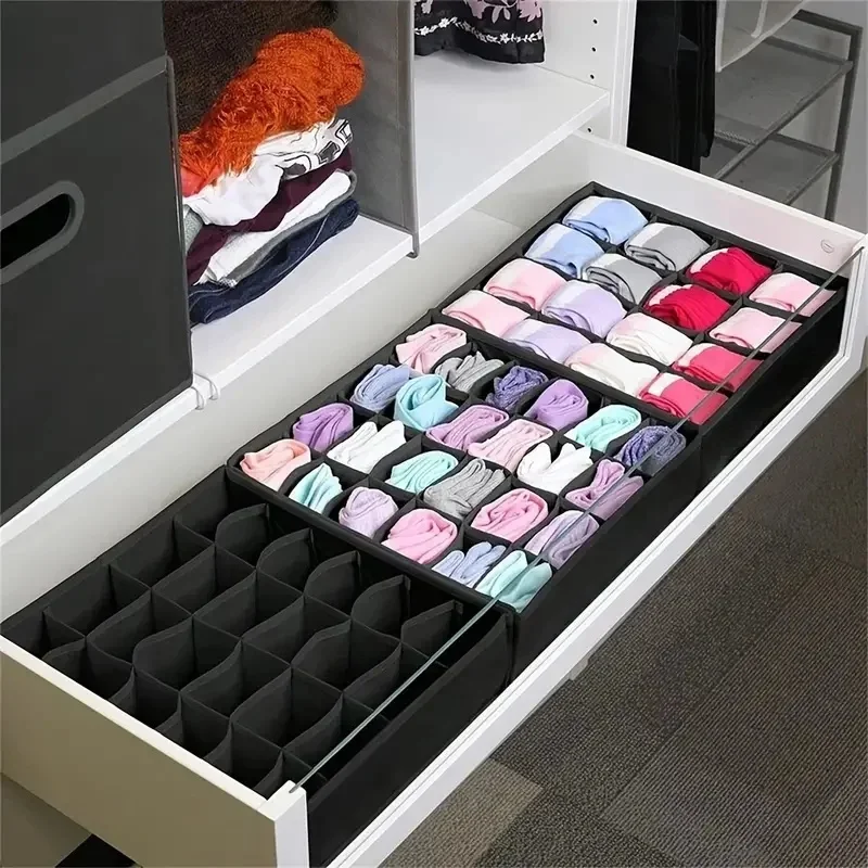 24-Gitter-Aufbewahrungsbox für Unterwäsche, zusammenklappbar, große Kapazität, Socken-Organizer-Box, getrennter Kleiderschrank-Organizer, Schlafzimmer-Schubladen-Organizer