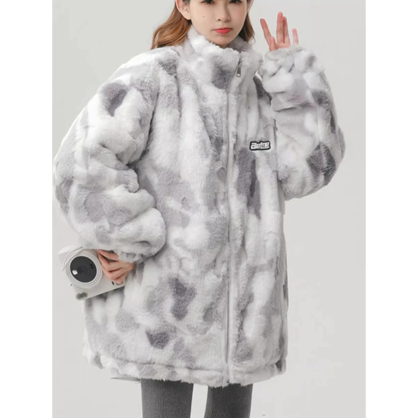 

Женская хлопковая куртка в стиле хип-хоп с высоким воротником, застежкой-молнией, буквенным принтом, свободного кроя, зимняя верхняя одежда