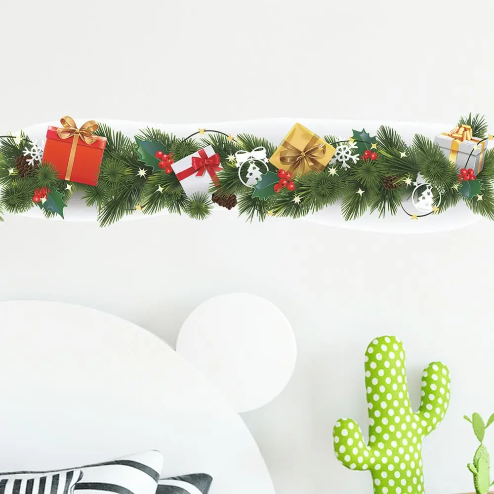 Holiday Season Wall Decals Pine Branch Gift Baubles Snowflakes Sticker For Home Living Room Bedroom Window Decor