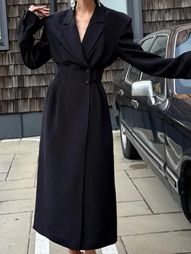 

Весенне-осенний длинный белый черный плащ для женщин, двубортный свободный повседневный корейский плащ, модная одежда, макси-блейзер