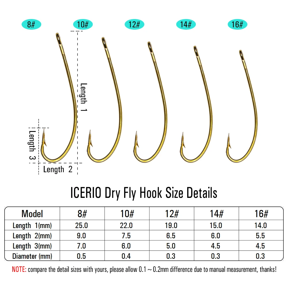 Vtwins 50PCS 3X Long Shank Curve Barbed Hook Dry Flies Hoppers Terrestrials and Stonefly Nymphs Fly Tying Fishing Hooks