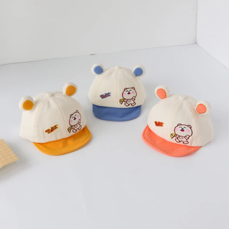 

Autumn Baby Hats Spring Cute Cartoon Embroidery Baseball Sunhat Boys Girls Cotton Bear Ear Kids Sun Protection Duck Tongue Hat