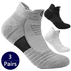 3 Pairs Men Socks Thickened Towel Bottom Professional Running Socks Cycling Sports Socks Black White Socks Short Socks