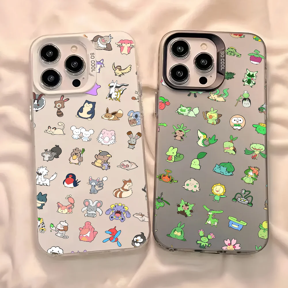 Anime P-Pokemon Handyhülle für iPhone 12 13 14 15 16 17 Max Pro Plus Air Mini Mode TPU Silikon Silber IMD Laser Soft Cover