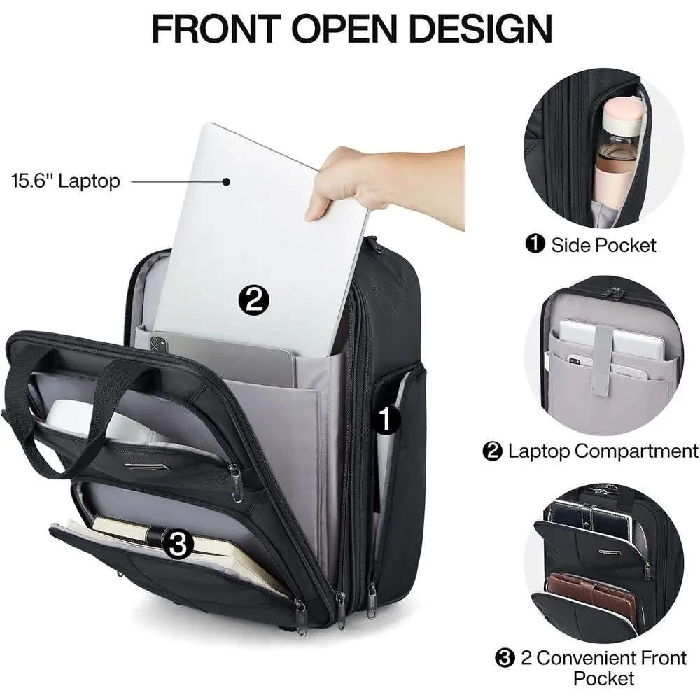 Bagagem de mão extensível com assento macio de 16 polegadas para viagens aéreas em preto