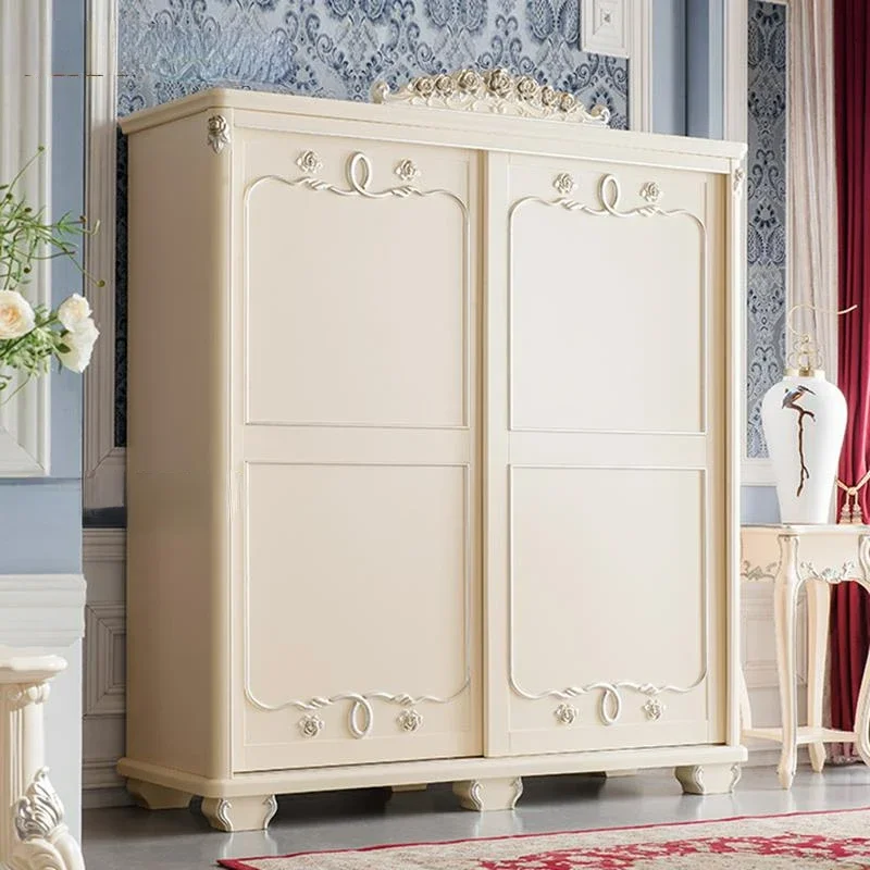 

Шкаф из массива дерева в европейском стиле с раздвижной дверью, большая вместимость, жилой спальни, семейный шкаф, горячая распродажа, собранная мебель