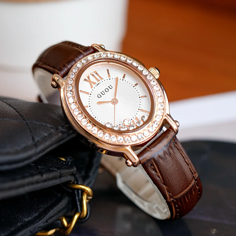 Fashionable used female student watch, light luxury leather strap quartz watch, women's luxury watch, women's gift