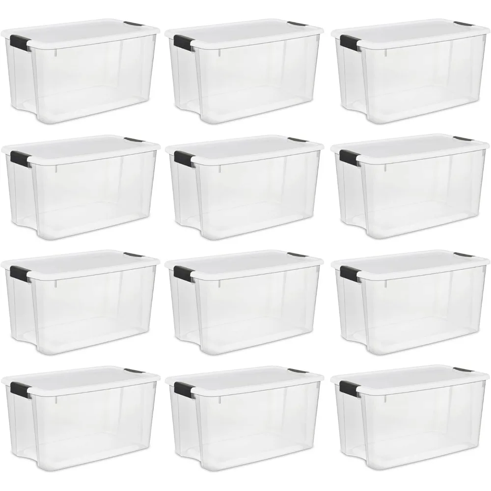 

Sterilite 70 Qt Ultra Latch Box, Stackable Storage Bin with Lid, Plastic Container with Heavy Duty Latches to Organize, Clear