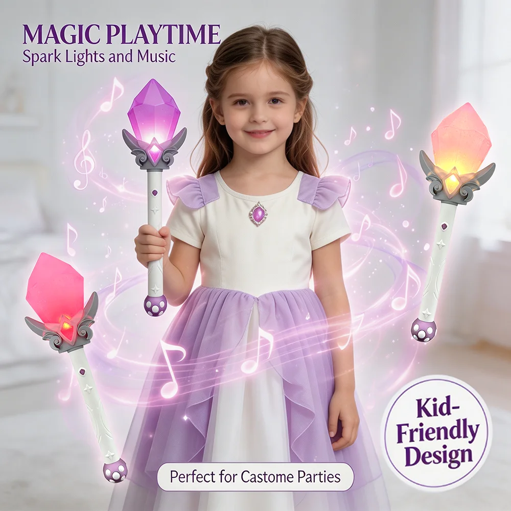Children's Led Flashing Magic Wand, Purple Crystal Fairy Wand Girls' Toy, Princess Role-Playing Costume Accessory, Party Dress-Up Gift, Girls' Pretend Play Dress-Up Prop. Holiday Gifts, Birthday Gifts, Christmas Gifts,