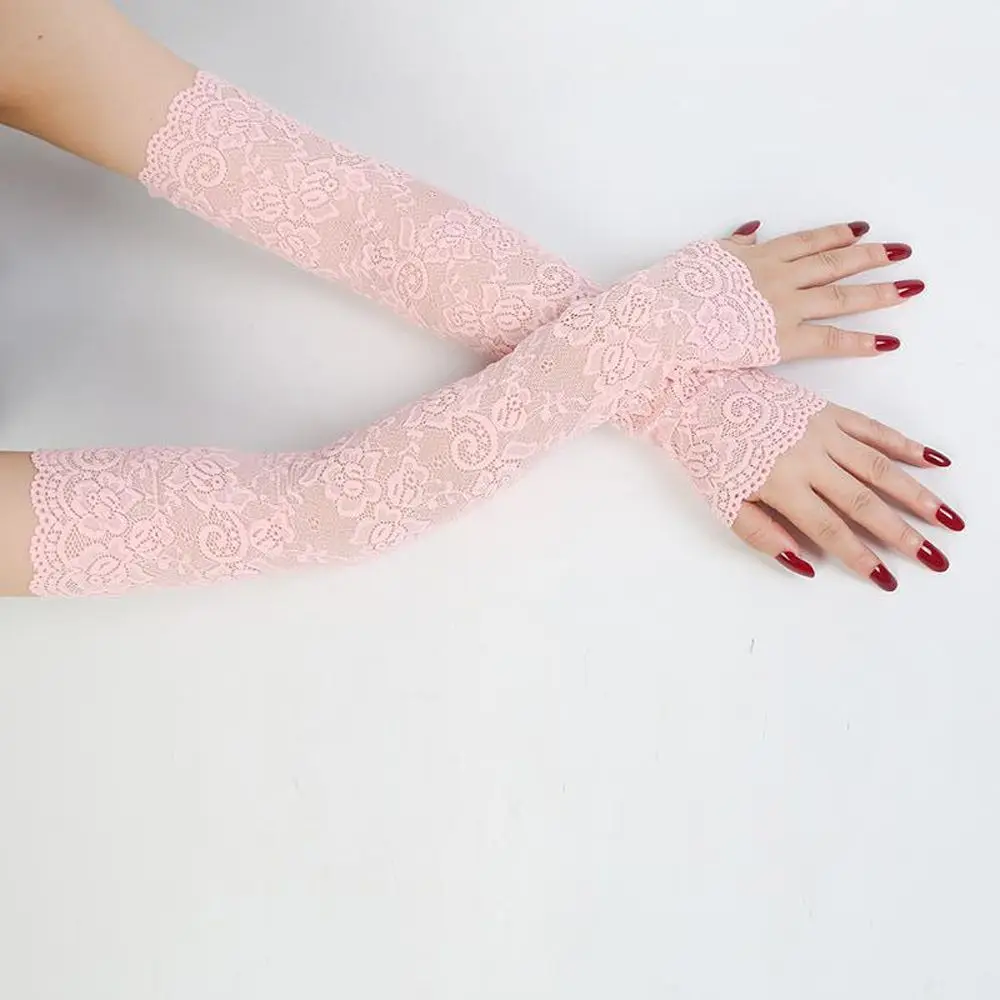 Outdoor Elegant Sunscreen Stretch Driving Fingerless Sexy Glove Solid Color Arm Warmers Lace Arm Sleeve