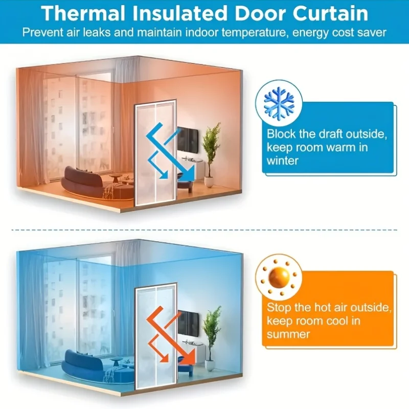 Magnetic Winter Thermal Door Curtain PE Material Windproof Cold Proof No Drill Easy Install Home Decor