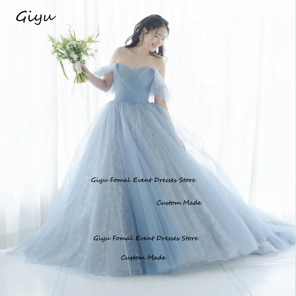 Giyu Fairy Lace Followers Korea Wedding Dress Photoshoot Sweetheart Collar Blue Floor-length Evening Gown Dress Bridal Gown