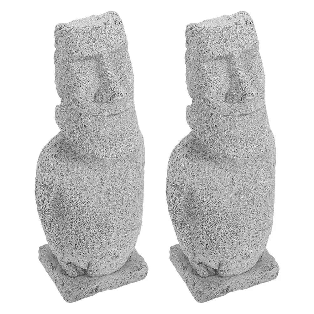 2Pcs Artistic Moai Head Sculptures Wear Resistant Finish for Home Garden Decor Tabletop Desktop Bookshelf Display Decoration