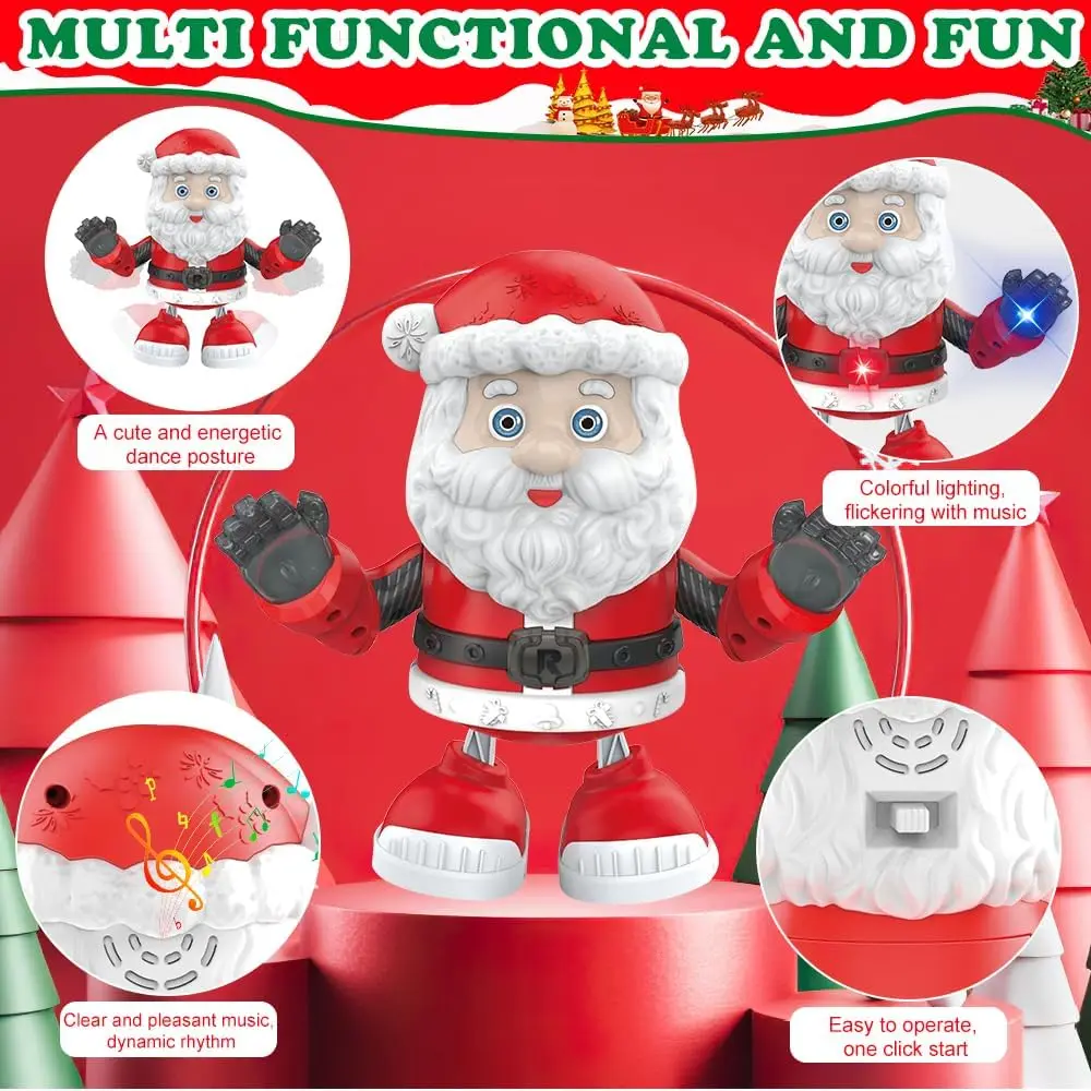 Cartoon Electric Santa Claus Toy Decor Christmas Singing Dancing With LED Light   AA Battery Operated Funny Gift For Kids