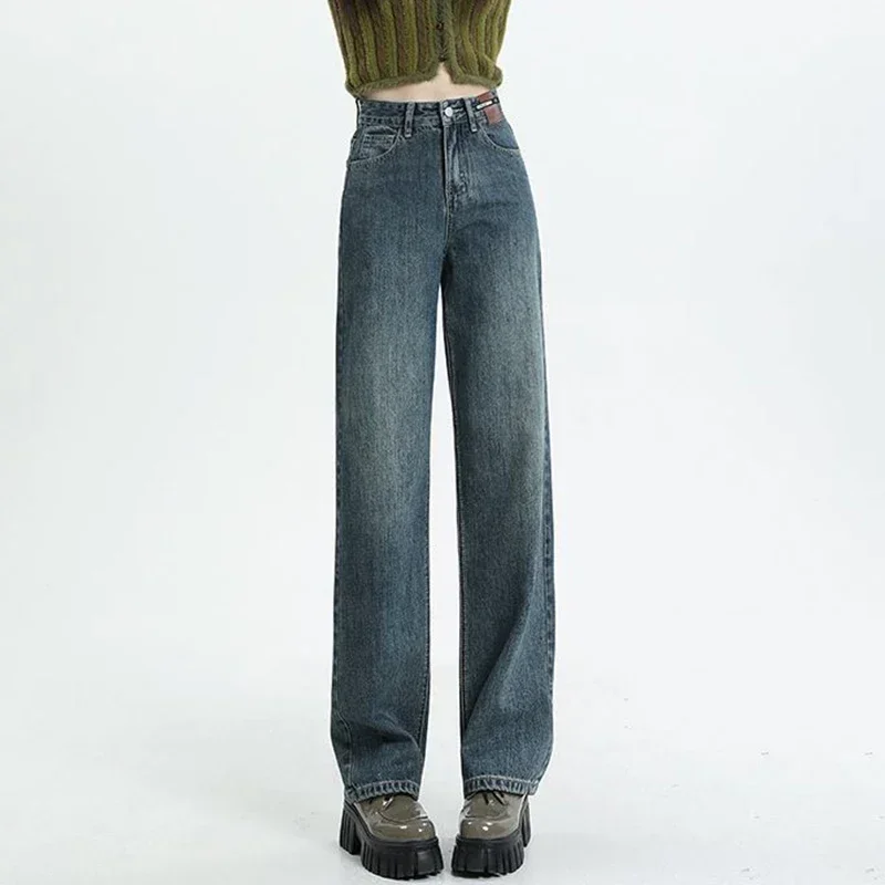 

Women New Basic Harajuku Fashion Pants Ladies Vintage High Waist Straight Leg Jeans Female Baggy Outside Casual Denim Trousers