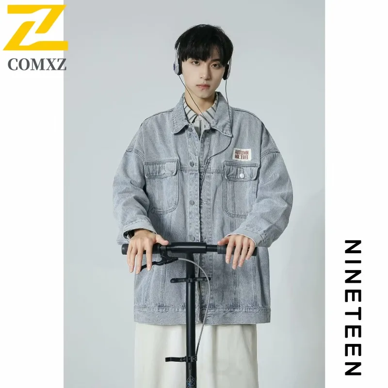 

COMXZ Spring New American style Vintage Denim Coat Unisex Same 2025 New Trend Handsome Versatile waterproof Lapel Denim Jacket