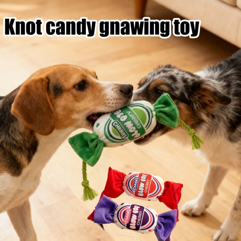 Juguete Masticable para Perros, Nudo de Caramelo de Peluche, para Morder, Entrenar, Limpiar los Dientes, Resistente a Mordeduras, Suministros para Perros