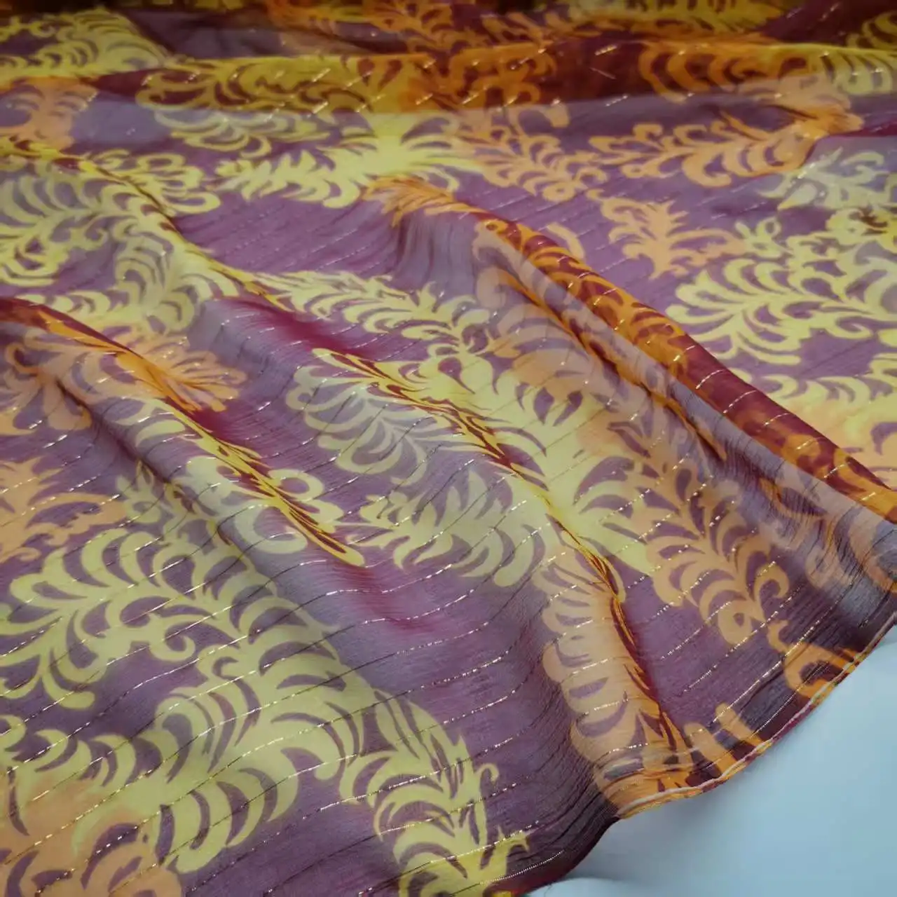 Metallic Bling Silk Georgette Shimmer Printed Qualified Shiny Silk Breathable Fabric