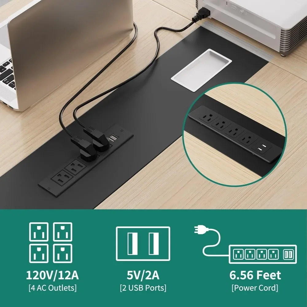 6FT Conference Table with Power Outlets & Rectangle Grommet, Modern Seminar Tables, 70.8" Boat Shaped Conference Table