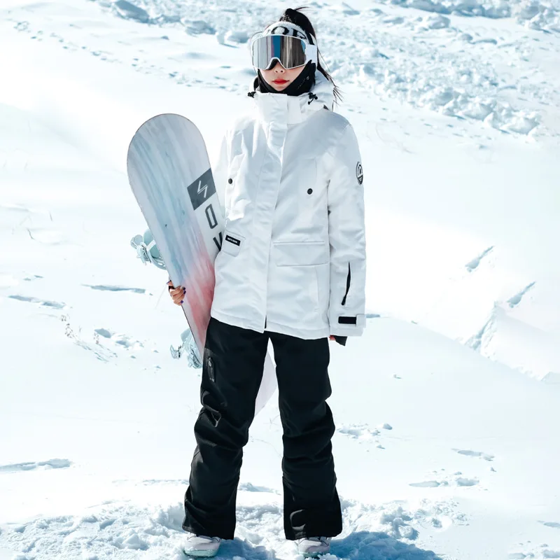 

New Solid Color Ski Clothes Women Winter Double Board Windproof Waterproof Warm Outdoor Thick Hooded Loose Sports Skiing Clothes
