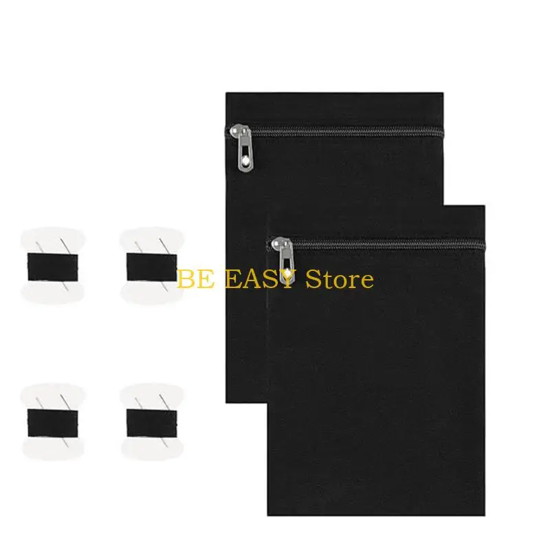 

E28F 2Pcs Sewn In Canvas Cloth Pocket Zippered Concealed Pocket with Sewing Accessories for Coat Jackets Interior Storage