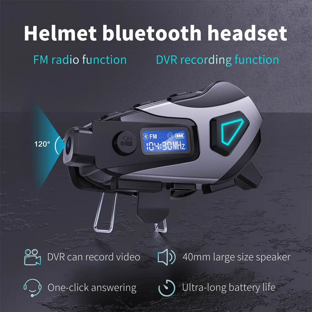 

v5.4 FM+Bluetooth Helmet Headset 1080P HD Video Motorcycle DVR Wide-Angle Len Wireless Camera Waterproof Motorbike Recorder