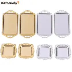 2Pcs Dollhouse Miniature Accessories Mini Plastic Tea Tray Fruit Food Tray Simulation Dinner Plate For Doll House Kitchen Decor