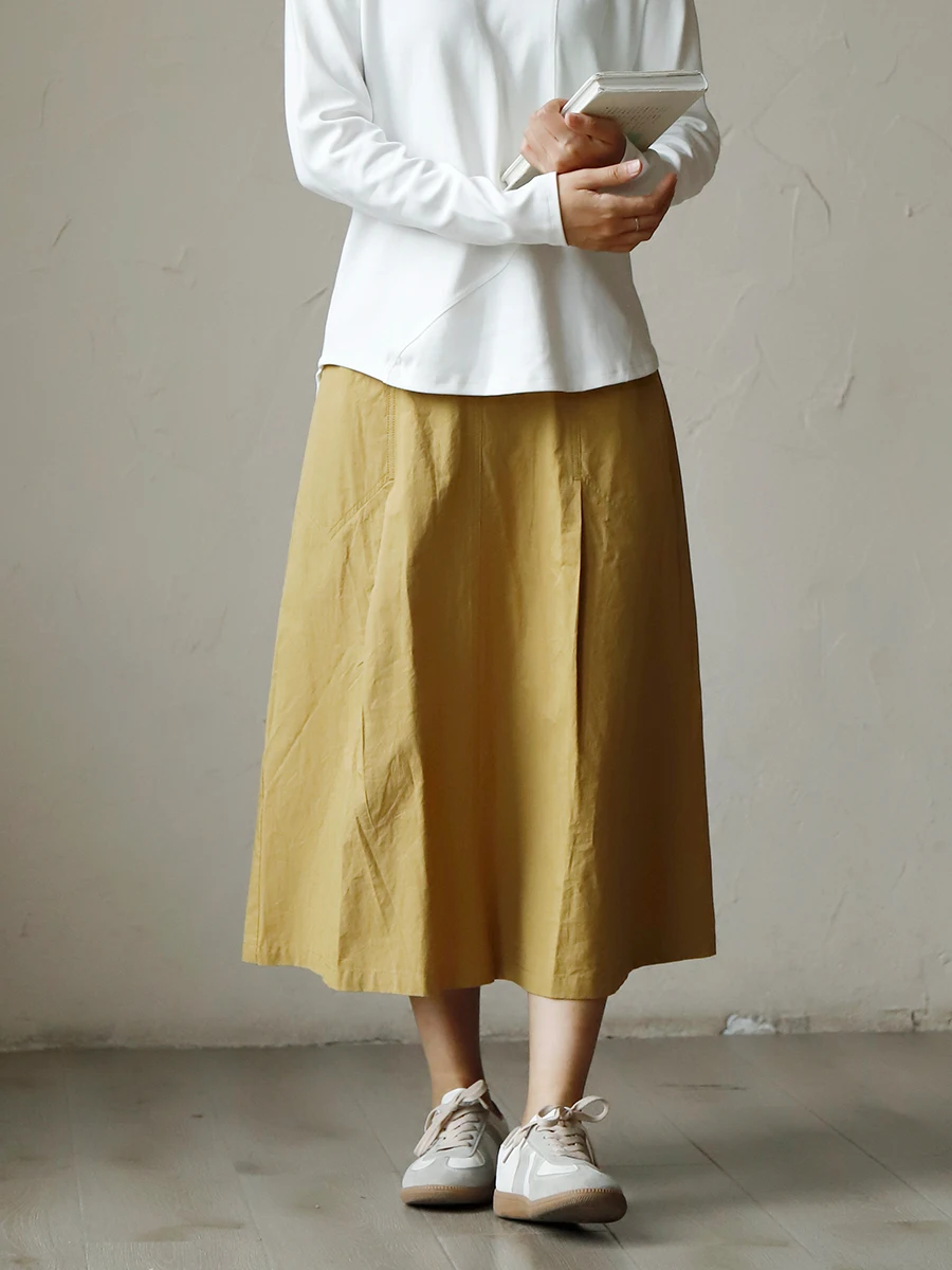 

Повседневная женская юбка в художественном стиле, с высокой талией, А-силуэт, хлопковая, миди, модный дизайн, для работы, осенняя новинка