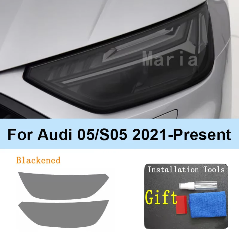 

For Audi Q5/SQ5 2021-Present Accessories 2 Pcs Car Headlight Protective Film Headlamp Restoration Transparent Black TPU Sticker