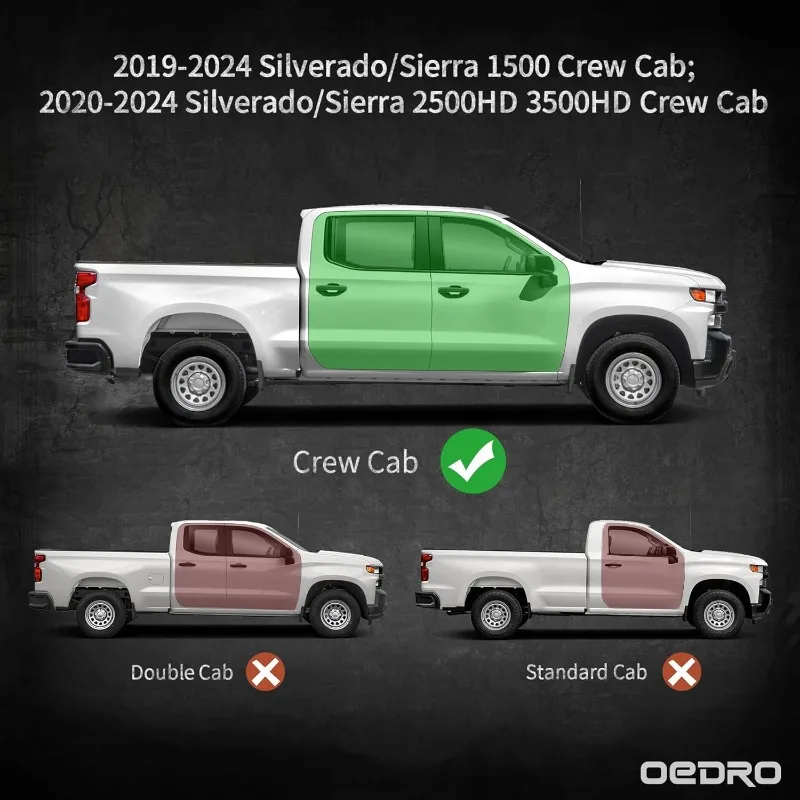 OEDRO 6 Inch Running Boards Compatible with 2019-2024 Chevy Silverado/Sierra 1500