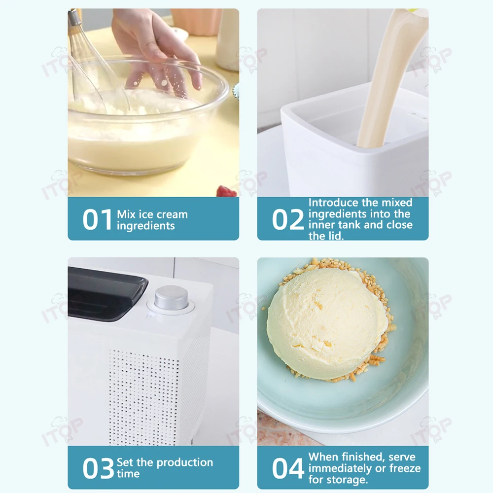 ITOP-minimáquina de helado doméstica, congelador de yogur, máquina de Gelato sin PreEnfriamiento, bajo consumo de energía, funcionamiento silencioso, 500ML
