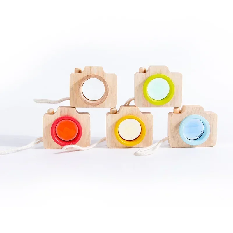 Mini houten cameraspeelgoed voor kinderen Caleidoscoop Regenboog houten speelgoed Kleur leren Vroeg educatief spel