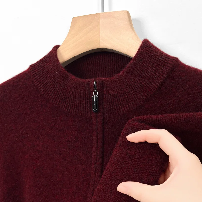 ฤดูใบไม้ร่วงฤดูหนาว 100% เสื้อขนสัตว์ผู้ชายธุรกิจสบายๆ SLIM FIT Pullover ถักเสื้อกันหนาวจัมเปอร์