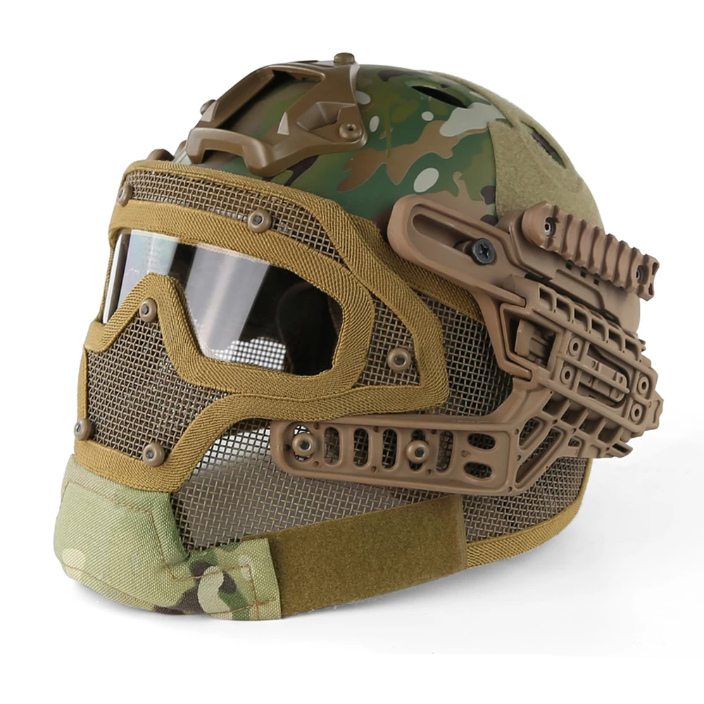 Tactical Helmet Steel Mesh Mask Integrated Paintball Wargame Full Protection Airsoft Helmet Outdoor Hunting Riding Safety Gear