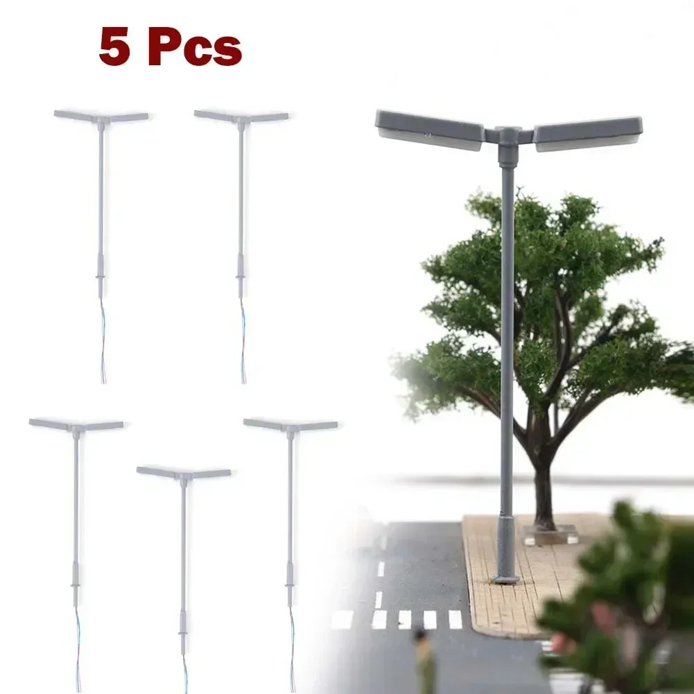 

5pcs Model Lamp Layout Two-Heads Lights Lamppost Landscape Light Model Scale 1:150 Mini Garden Lamps Miniatures Decoration