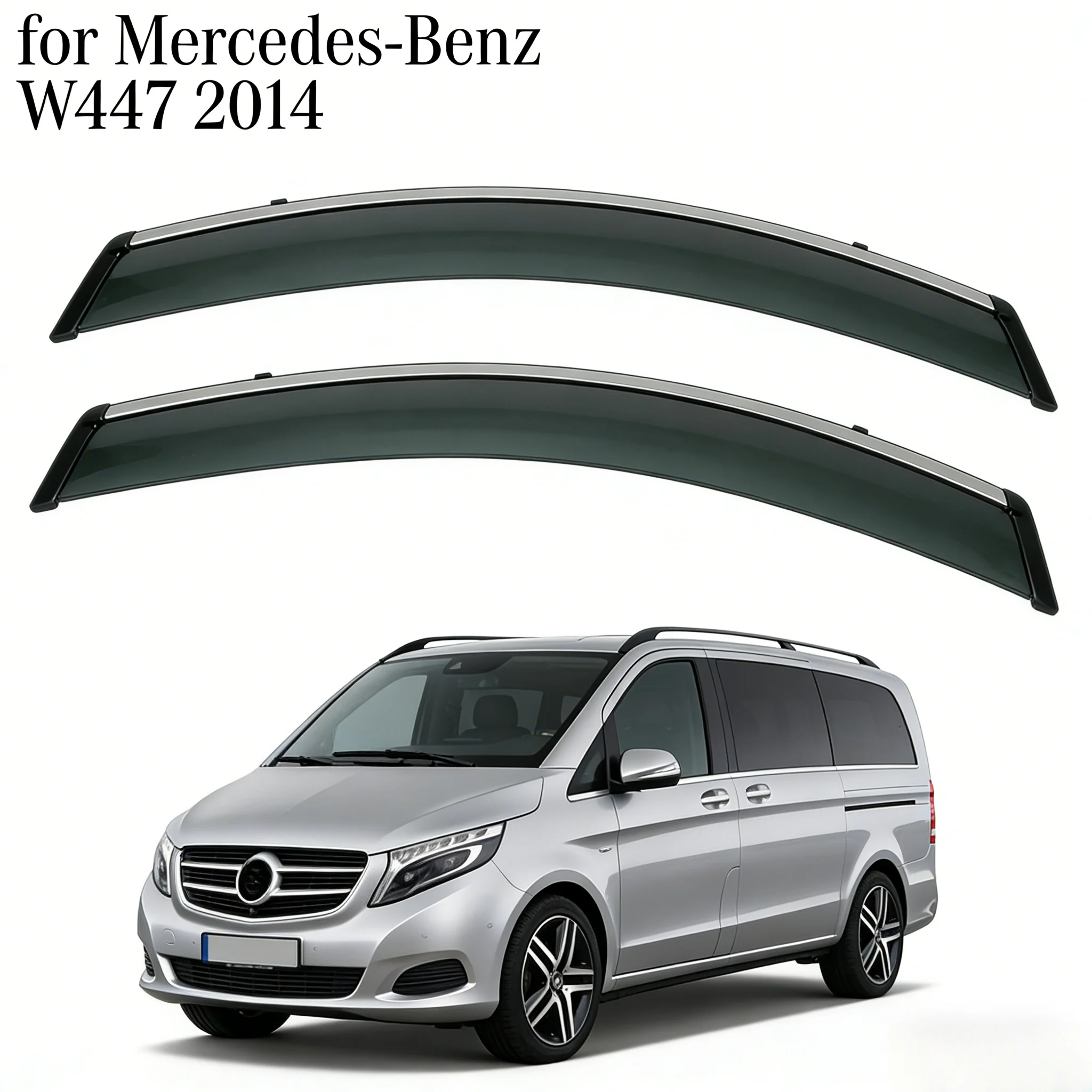 

Дефлекторы окон (ветровики) для Mercedes-Benz Vito W447 2014-2023 / Viano / Sprinter, защита от дождя, ПК+нержавеющая сталь