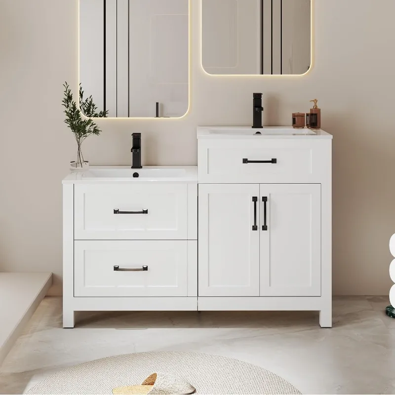 

48" Bathroom Vanity with Sink Combo, Modern Painted Vanities Storage Cabinet with Different Heights for Family Use, 2 Big