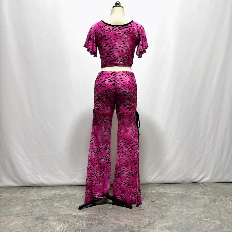 customized belly dance costume new niche printed mesh practice suit set Eastern dance costume pants exposed bellydancing wear