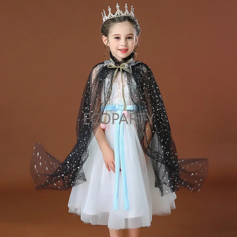 Princess Party Accessories Cloak Snow Queen Elsa Anna Costume Cape Rapunzel Aurora Sequins Tulle Gradient Halloween Party Mantle