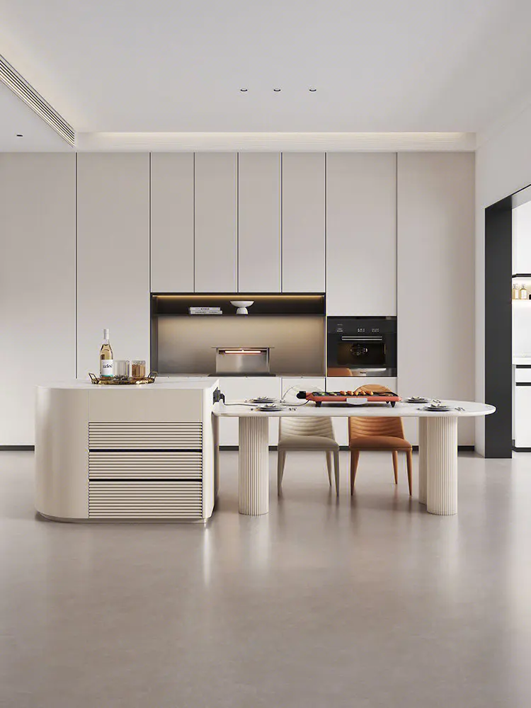 Retractable Solid Wood Kitchen Island with Storage Cabinet Adjustable Size Wooden Furniture for Apartment Kitchen Decoration
