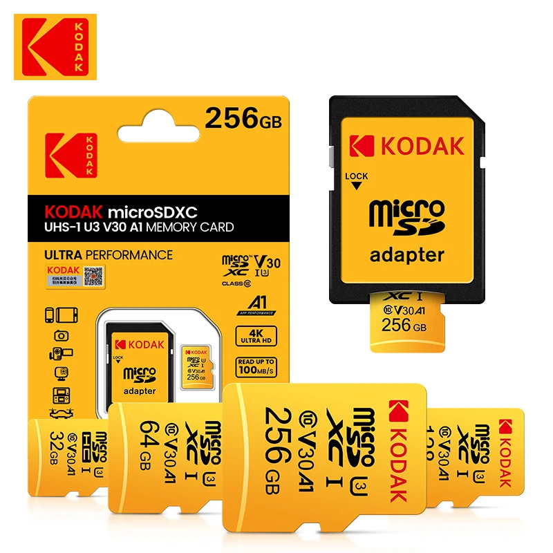 KODAK Micro SD 128GB 256GB Flash Memory Card 32GB 64GB U1 TF Card 4K Class 10 tarjeta MicroSD Card U3 UHS-I Card free shiping